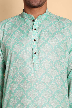 Mens Green Printed Cotton Kurta Set (ACA9753)