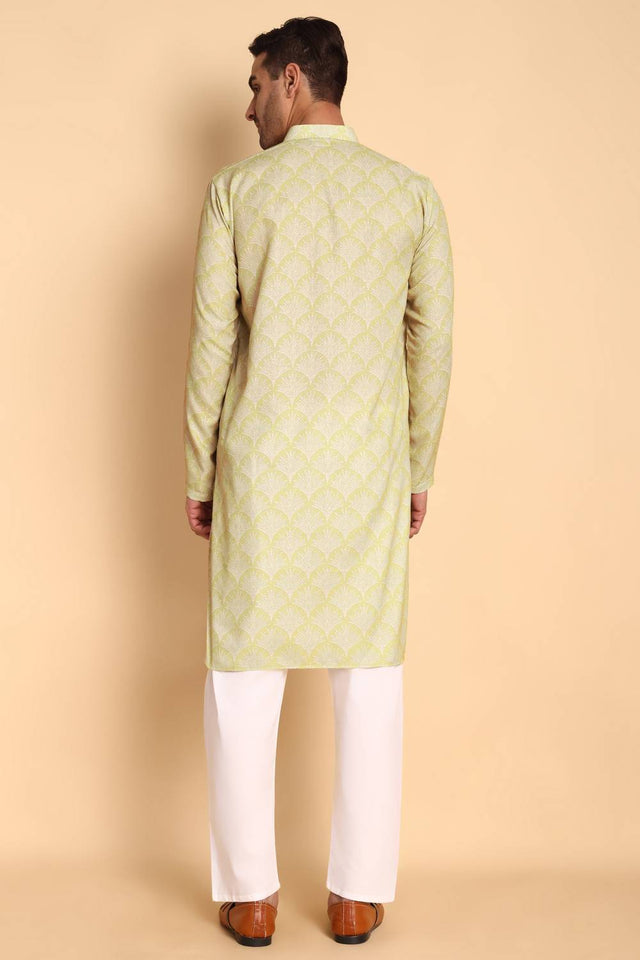 Mens Peach Printed Cotton Kurta Set (ACA9754)