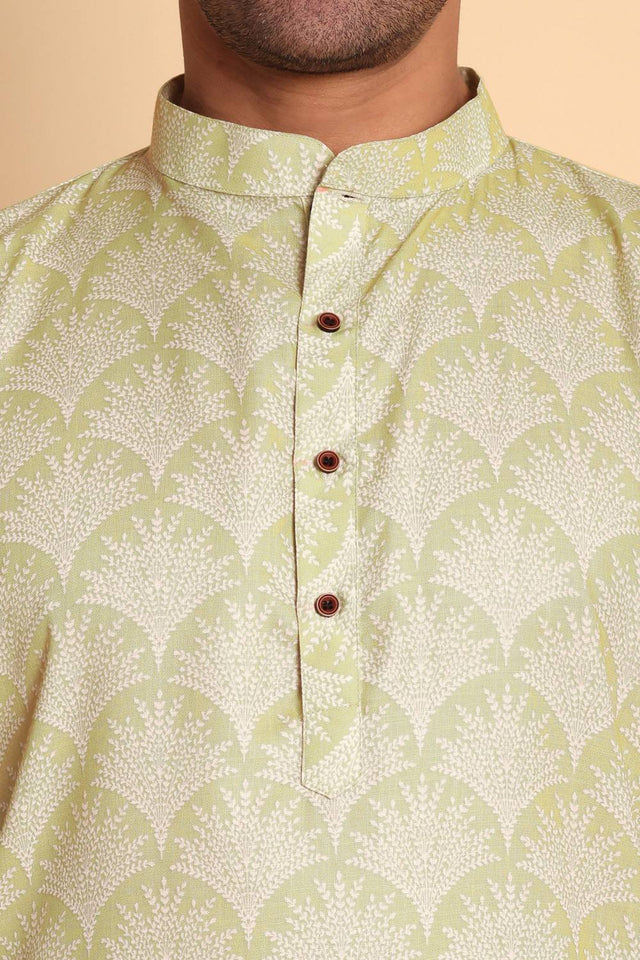 Mens Peach Printed Cotton Kurta Set (ACA9754)