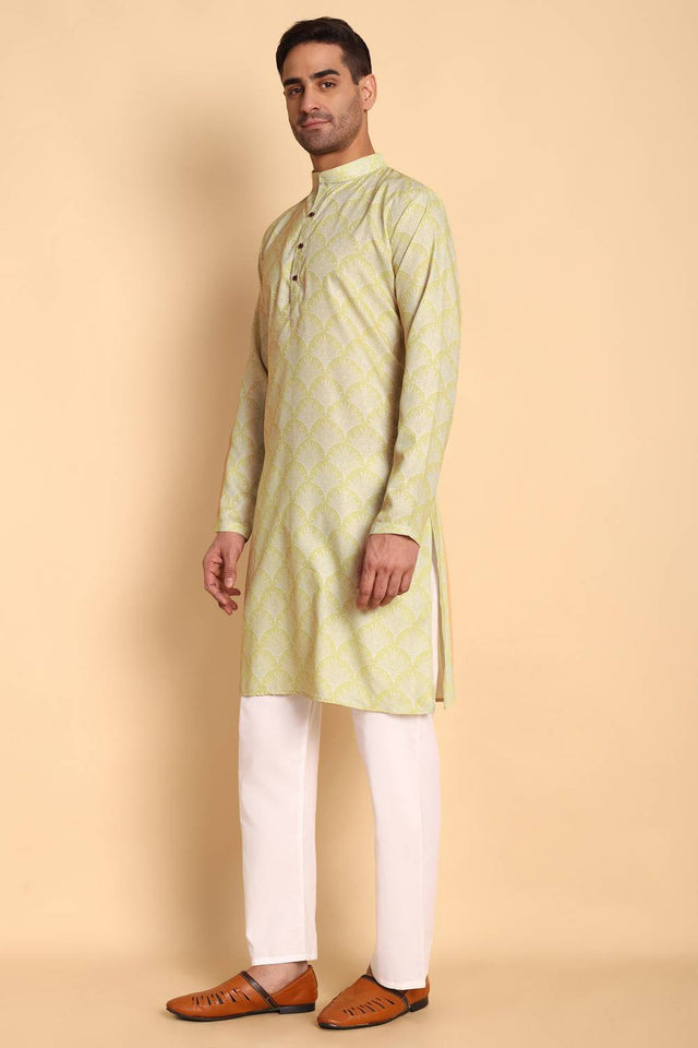 Mens Peach Printed Cotton Kurta Set (ACA9754)