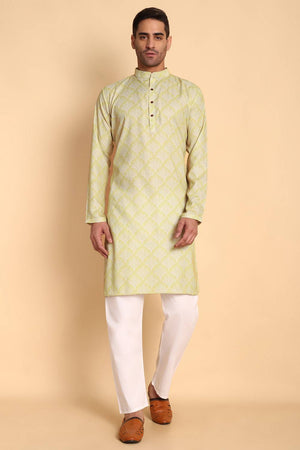 Mens Peach Printed Cotton Kurta Set (ACA9754)