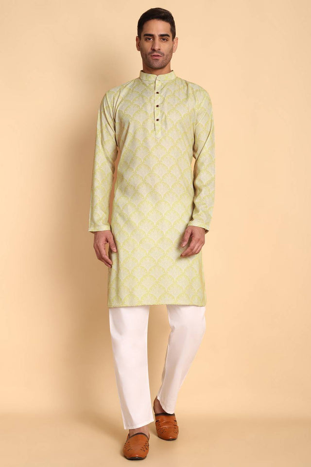Mens Peach Printed Cotton Kurta Set (ACA9754)