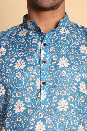 Mens Blue Printed Cotton Kurta Set (ACA9755)