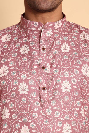 Mens Pink Printed Cotton Kurta Set (ACA9757)