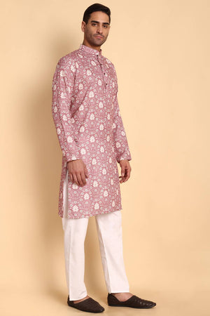 Mens Pink Printed Cotton Kurta Set (ACA9757)