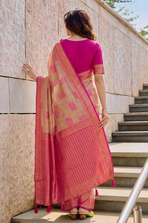 Pink Woven Linen Saree (ACA9758)