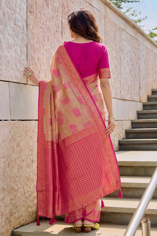 Pink Woven Linen Saree (ACA9758)