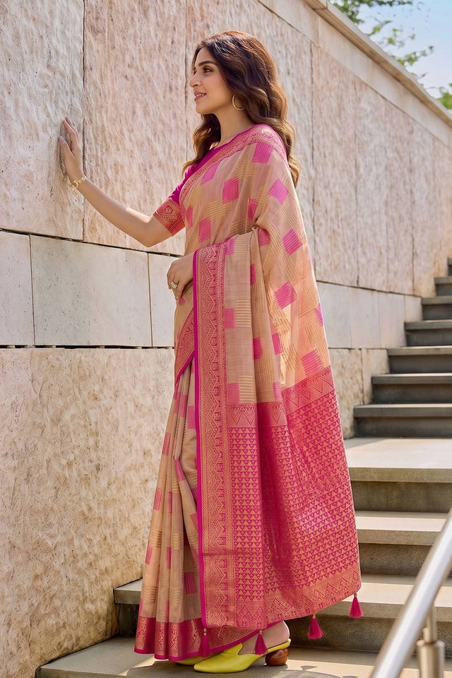 Pink Woven Linen Saree (ACA9758)