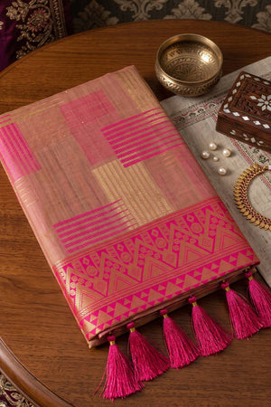 Pink Woven Linen Saree (ACA9758)