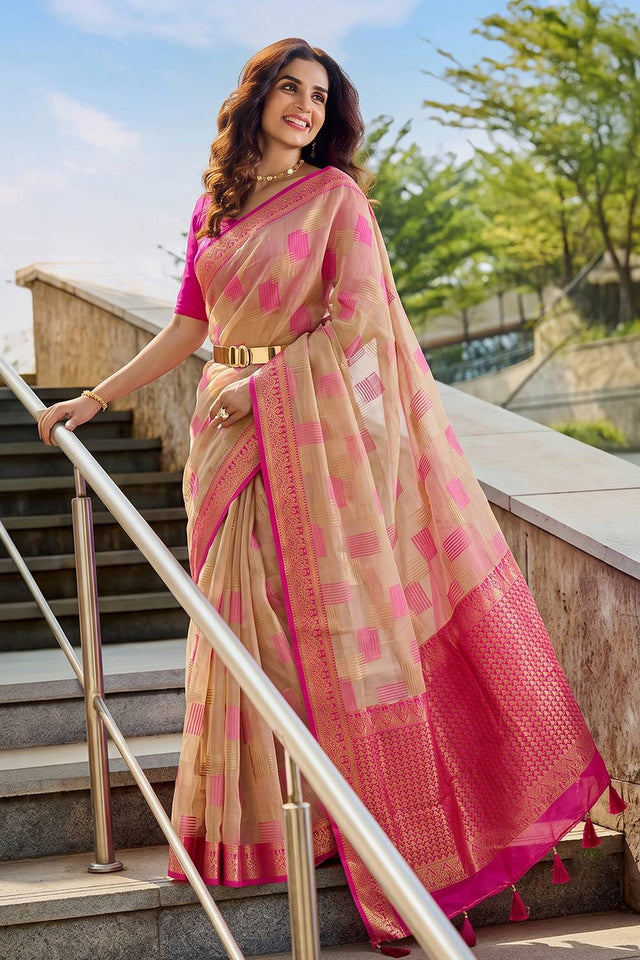 Pink Woven Linen Saree (ACA9758)