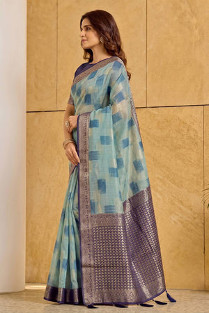 Blue Woven Linen Saree (ACA9759)