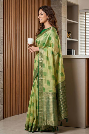Green Woven Linen Saree (ACA9760)