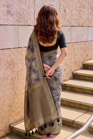 Grey Woven Linen Saree (ACA9761)