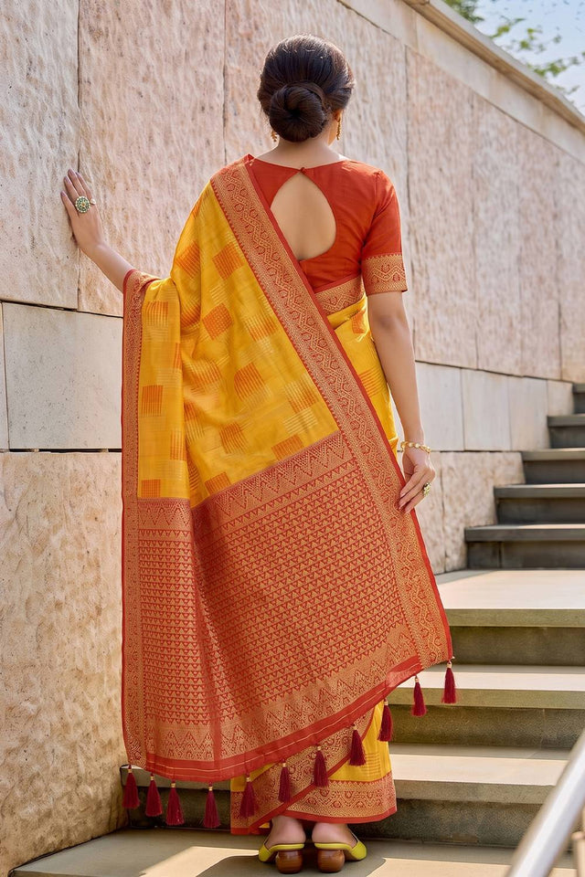 Yellow Woven Linen Saree (ACA9762)