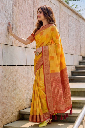 Yellow Woven Linen Saree (ACA9762)