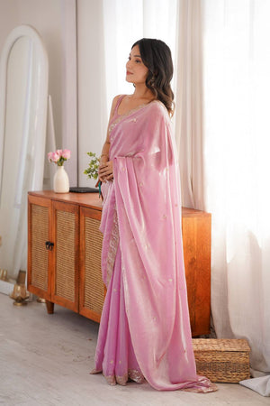 Blue Beads Embossed Satin Saree (ACA9773)