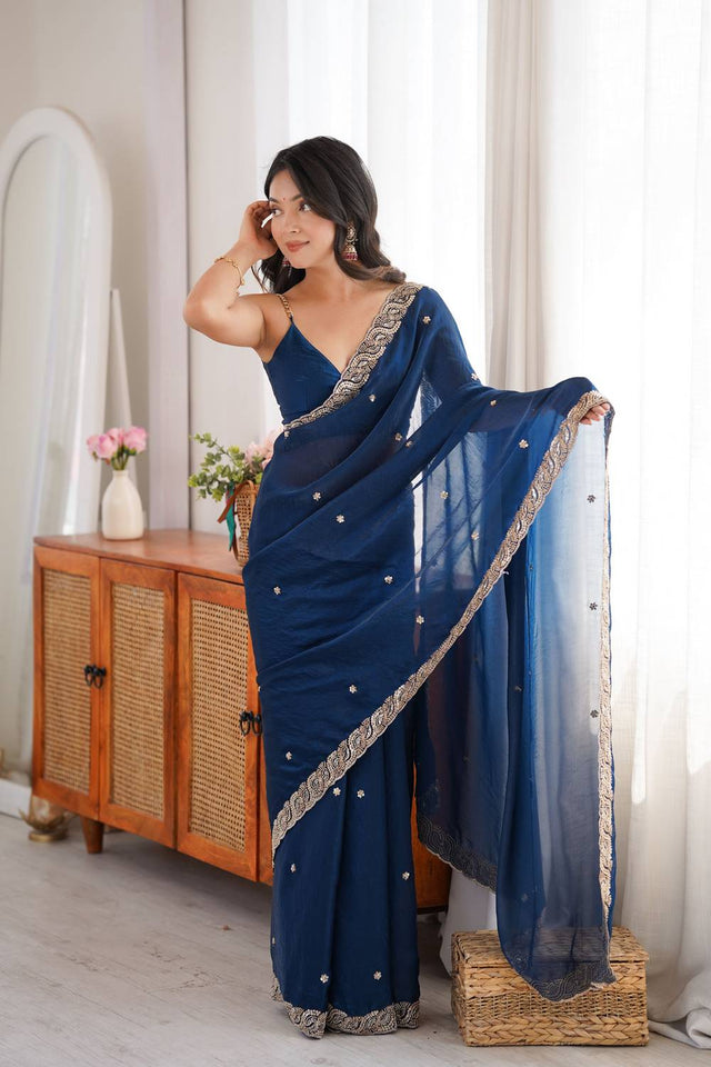 Pink Beads Embossed Satin Saree (ACA9774)
