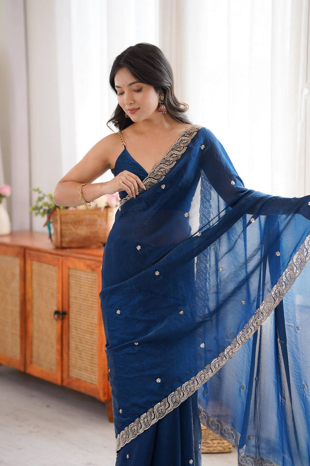 Pink Beads Embossed Satin Saree (ACA9774)
