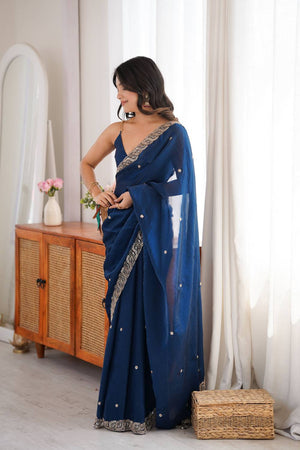 Pink Beads Embossed Satin Saree (ACA9774)