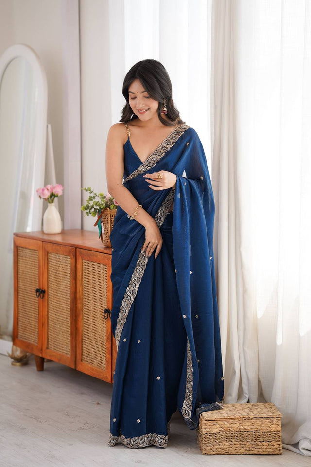 Pink Beads Embossed Satin Saree (ACA9774)