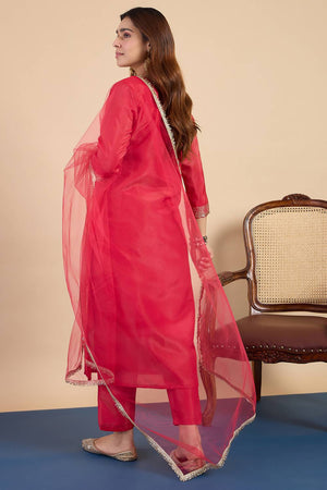Pink Sequin with Embroidered Silk Blend Kurti Pant Set (ACA9781)