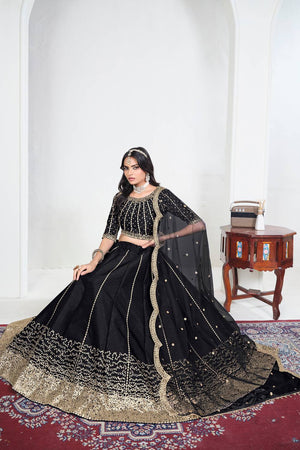 Black Sequin with Embroidered Art Silk Lehenga (ACA9790)