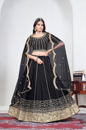 Black Sequin with Embroidered Art Silk Lehenga (ACA9790)