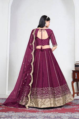 Wine Sequin with Embroidered Art Silk Lehenga (ACA9791)