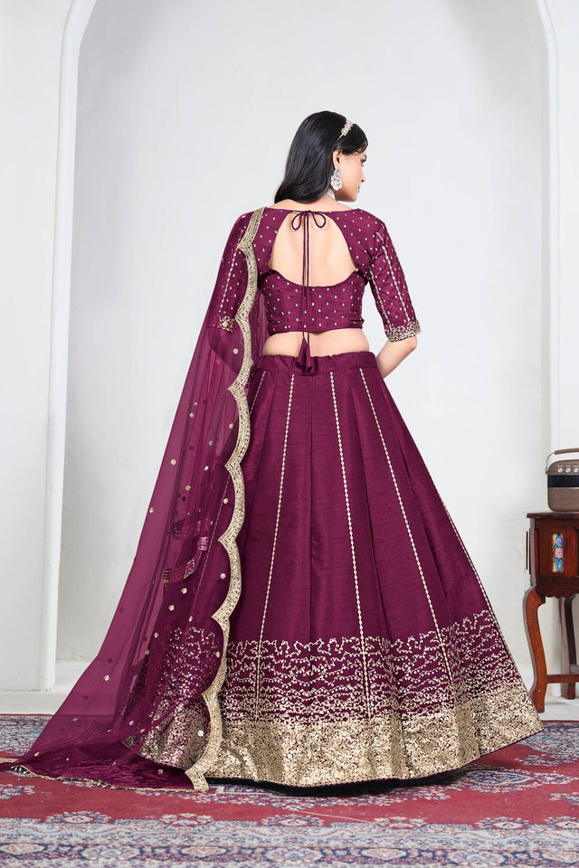 Wine Sequin with Embroidered Art Silk Lehenga (ACA9791)