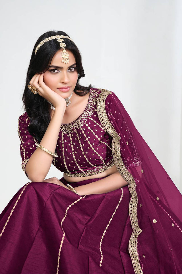 Wine Sequin with Embroidered Art Silk Lehenga (ACA9791)