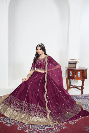 Wine Sequin with Embroidered Art Silk Lehenga (ACA9791)