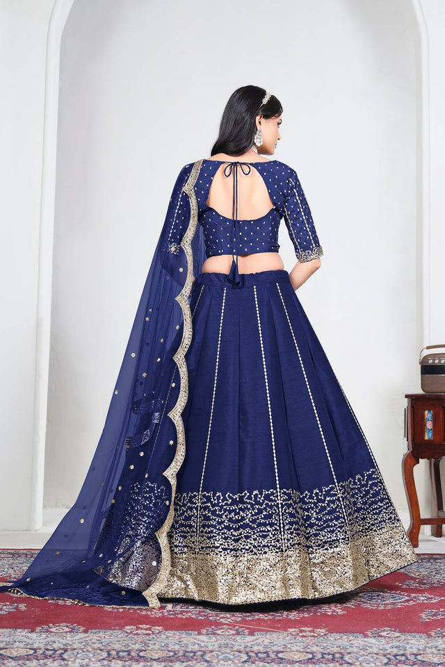 Blue Sequin with Embroidered Art Silk Lehenga (ACA9792)