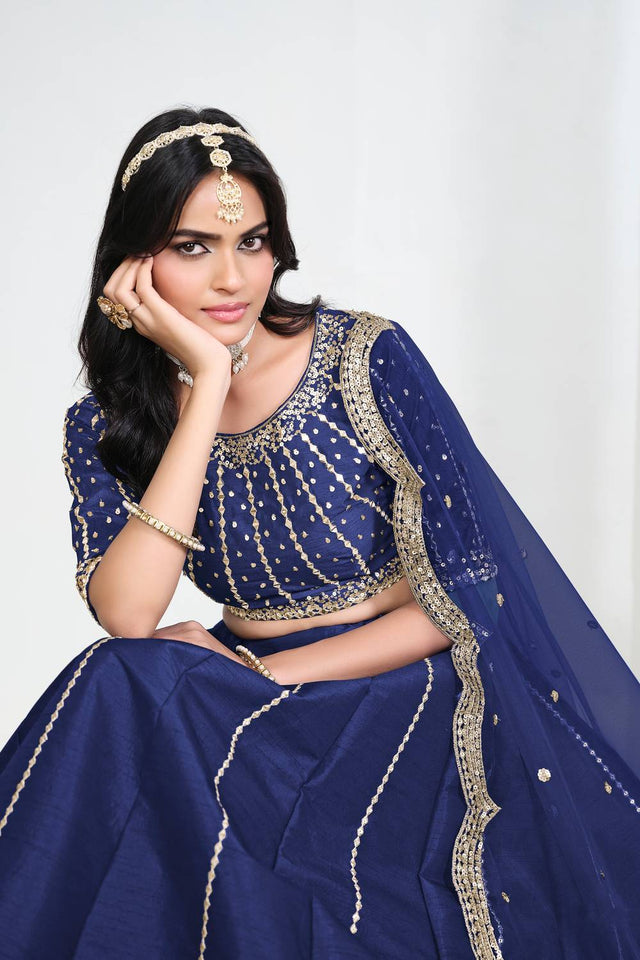 Blue Sequin with Embroidered Art Silk Lehenga (ACA9792)