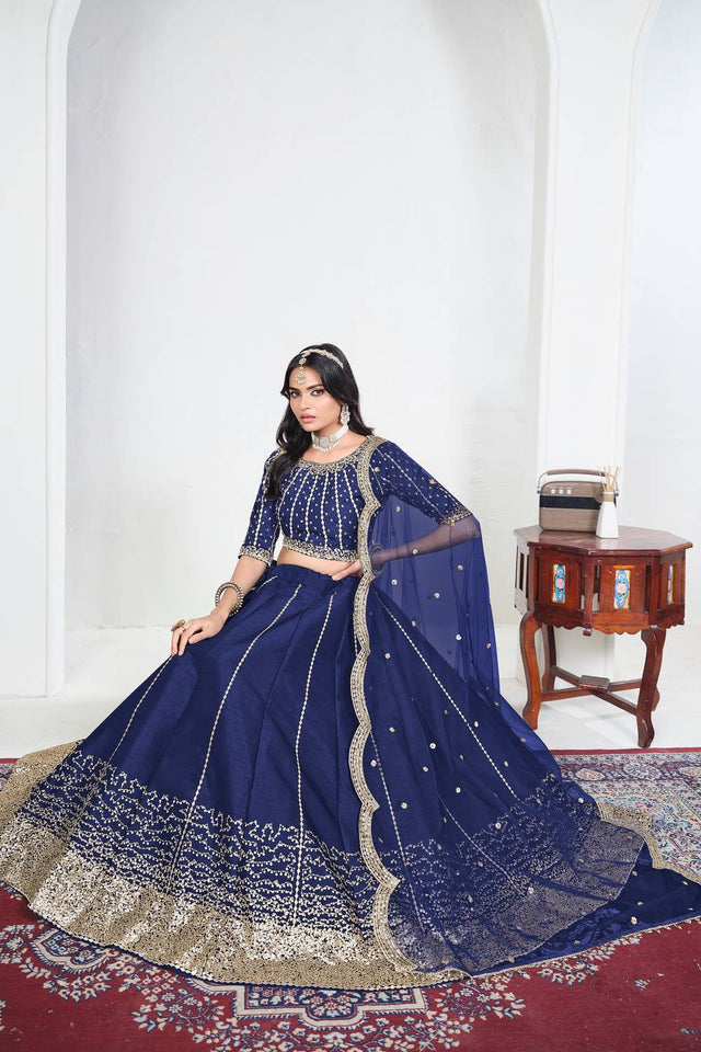 Blue Sequin with Embroidered Art Silk Lehenga (ACA9792)