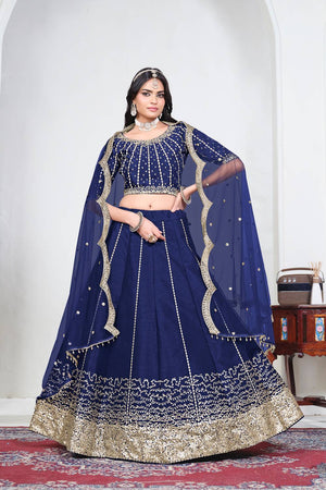 Blue Sequin with Embroidered Art Silk Lehenga (ACA9792)