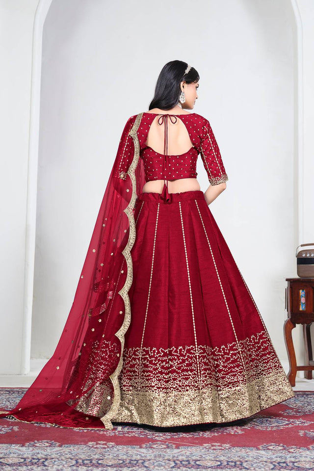 Maroon Sequin with Embroidered Art Silk Lehenga (ACA9793)