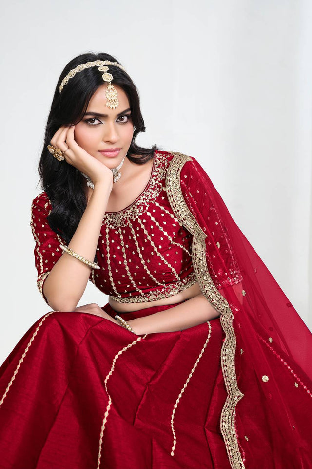 Maroon Sequin with Embroidered Art Silk Lehenga (ACA9793)