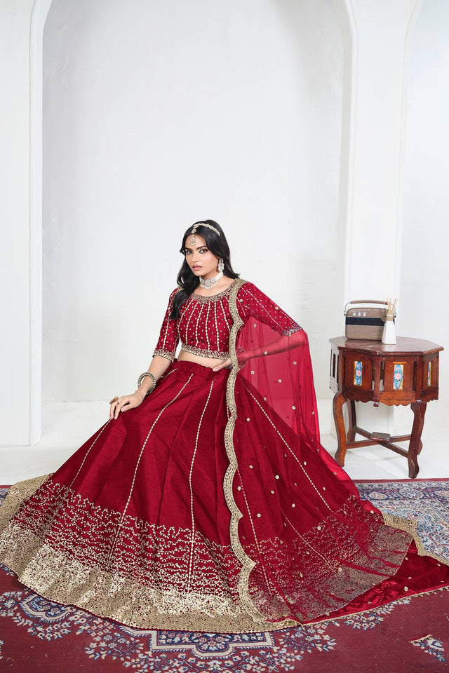 Maroon Sequin with Embroidered Art Silk Lehenga (ACA9793)
