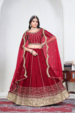 Maroon Sequin with Embroidered Art Silk Lehenga (ACA9793)