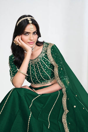 Green Sequin with Embroidered Art Silk Lehenga (ACA9794)