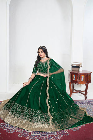 Green Sequin with Embroidered Art Silk Lehenga (ACA9794)