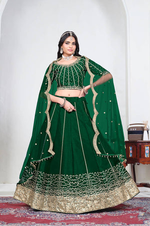 Green Sequin with Embroidered Art Silk Lehenga (ACA9794)