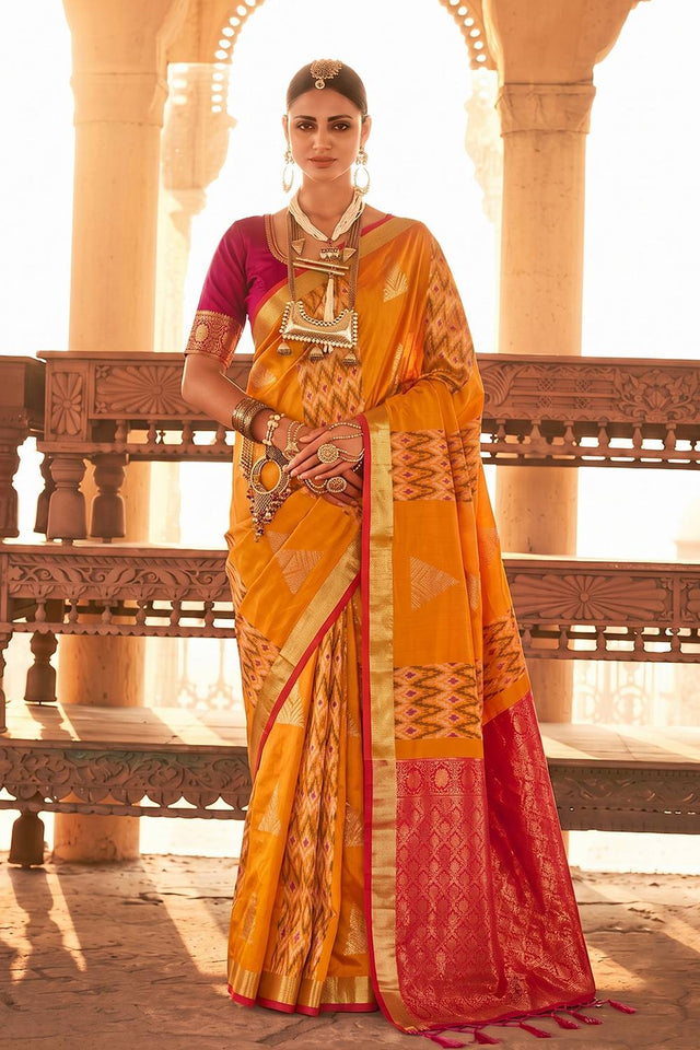 Orange Woven Soft Silk Saree (ACA9800)
