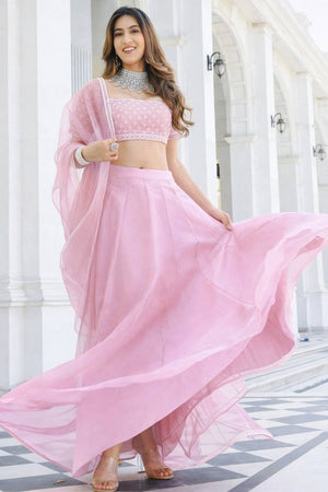 Light Pink Solid Organza Lehenga (ACA9802)