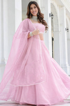 Light Pink Solid Organza Lehenga (ACA9802)