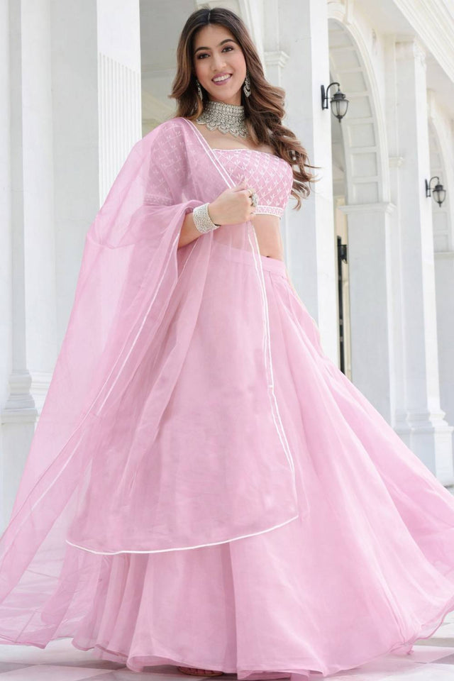 Light Pink Solid Organza Lehenga (ACA9802)
