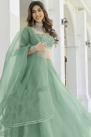 Green Solid Organza Lehenga (ACA9803)