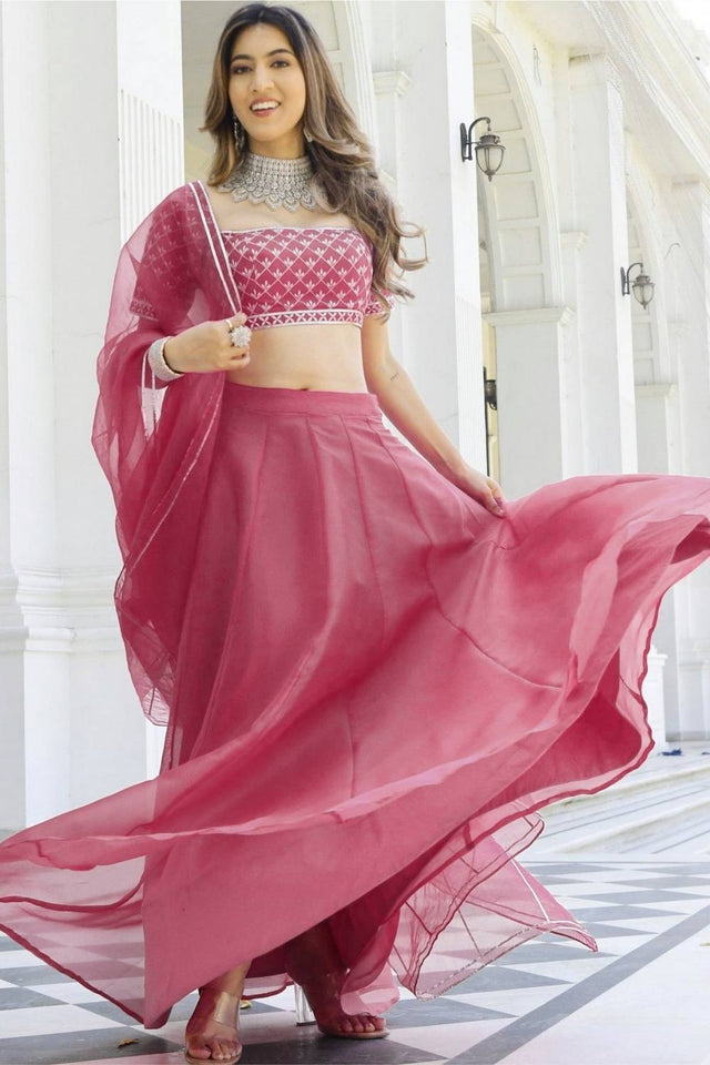 Pink Solid Organza Lehenga (ACA9804)