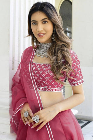 Pink Solid Organza Lehenga (ACA9804)