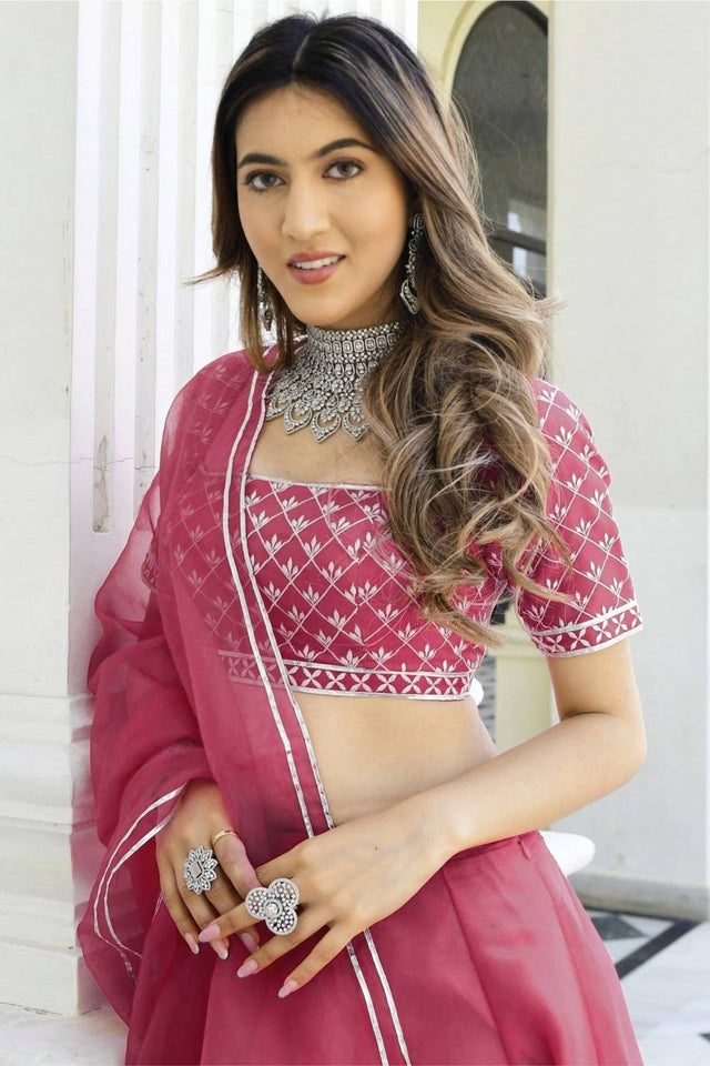 Pink Solid Organza Lehenga (ACA9804)